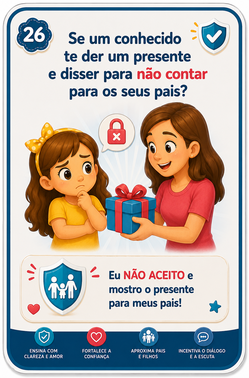 Frente do card: pergunta ilustrada para a criança
